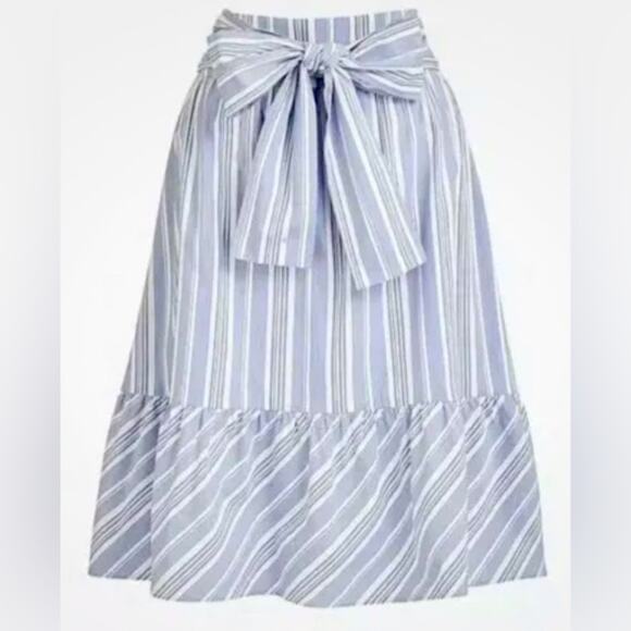 J By J Crew Blue & White Stripe Big Bow Midi Skirt Ruffle Hem Size 2 - Picture 1 of 11
